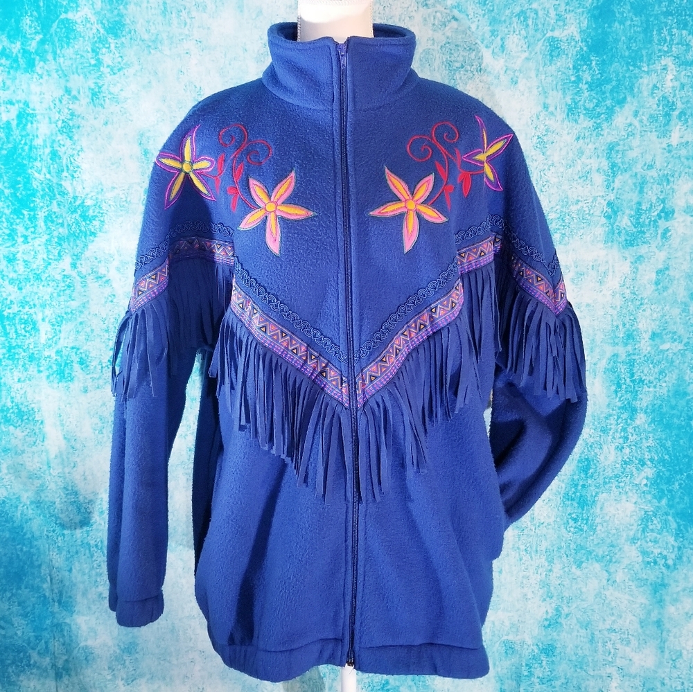 VTG 80s Rafael Southwestern Fringe Fleece Jacket